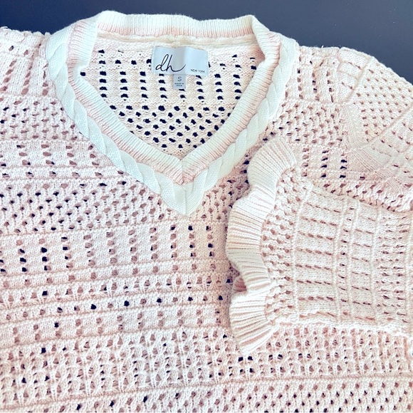 DH tennis pullover sweater, pointelle knit, baby pink w. white cableknit detail - Picture 2 of 11